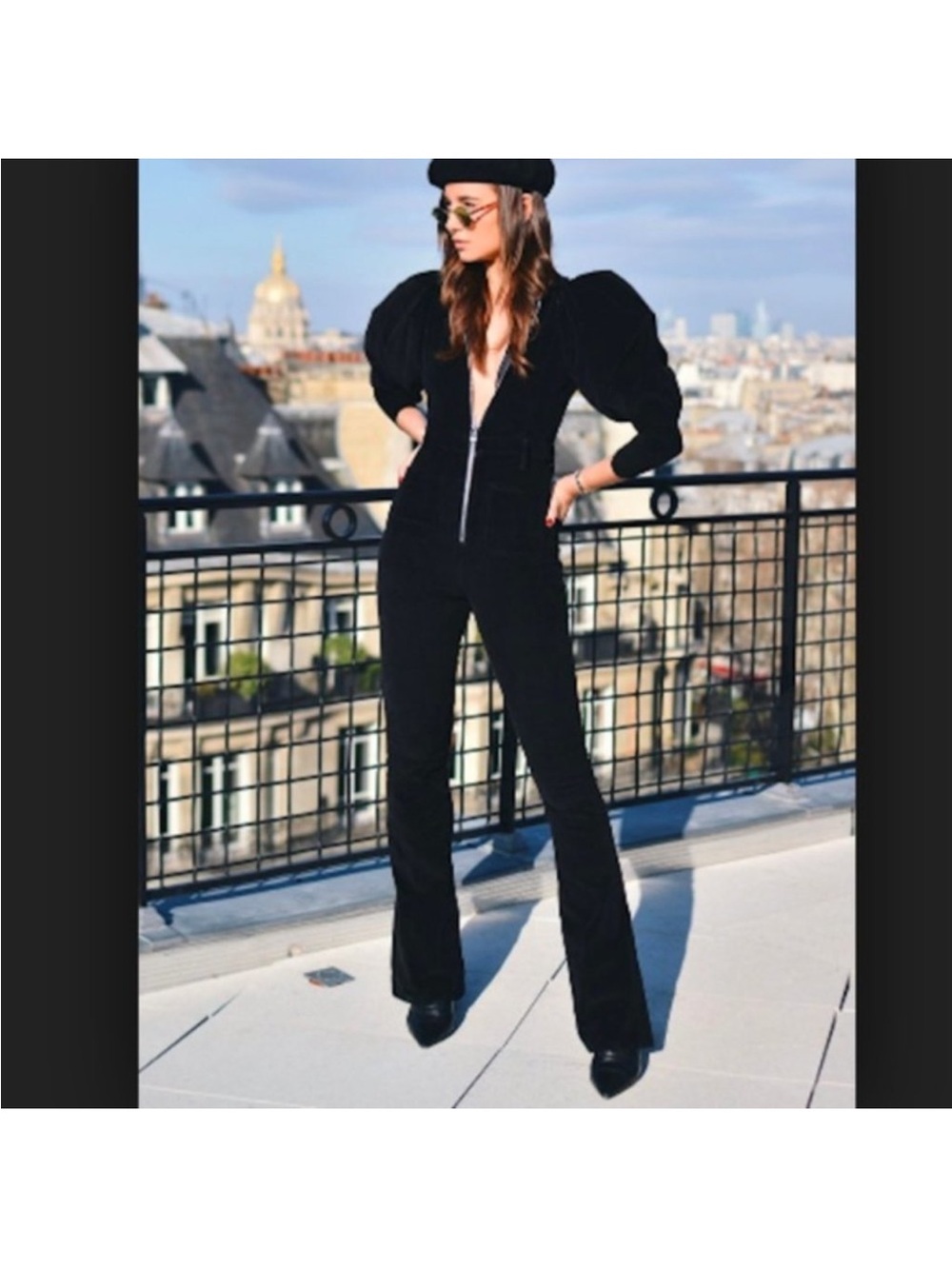 WeWoreWhat M flared black corduroy 70s inspired jumpsuit medium